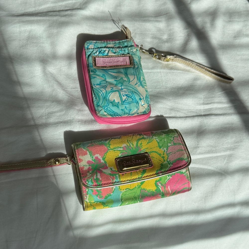 Lilly Pulitzer Pink and Green Floral Wristlet Set